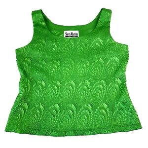 Sheri Martin New York‎ Sleeveless Top Womens 10 Kelly Green Embroidered Textured